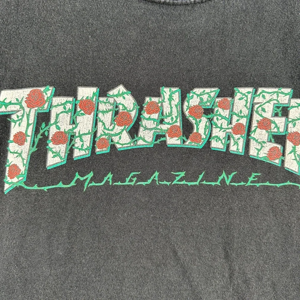 Thrasher T Shirt Mens XL Black Magazine Rose Logo Skateboard Graphic Tee